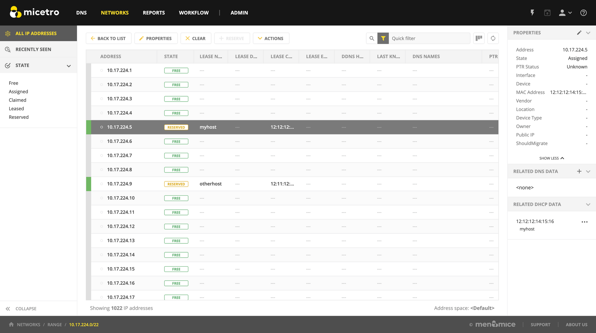 Related DHCP data in Micetro 10.0