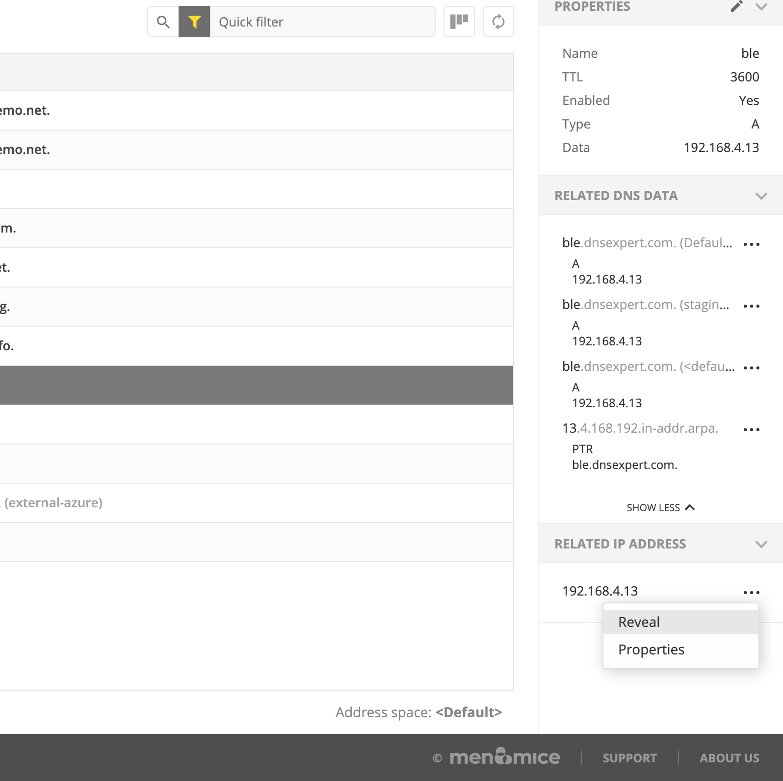 Quickly manage the IP address right from the DNS record with Micetro 10.0