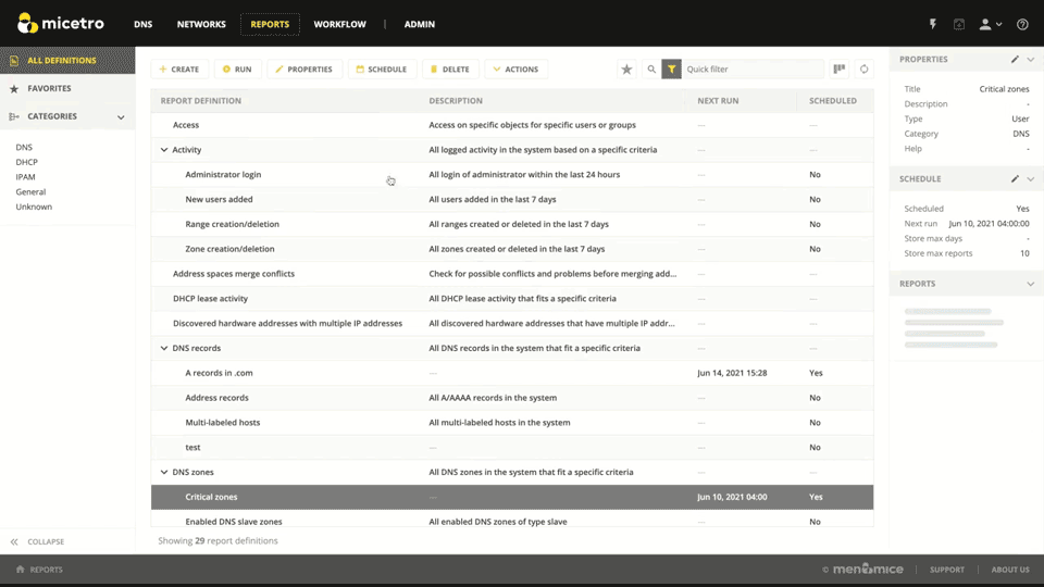 Quicksearch using query from the Reporting Module in Micetro